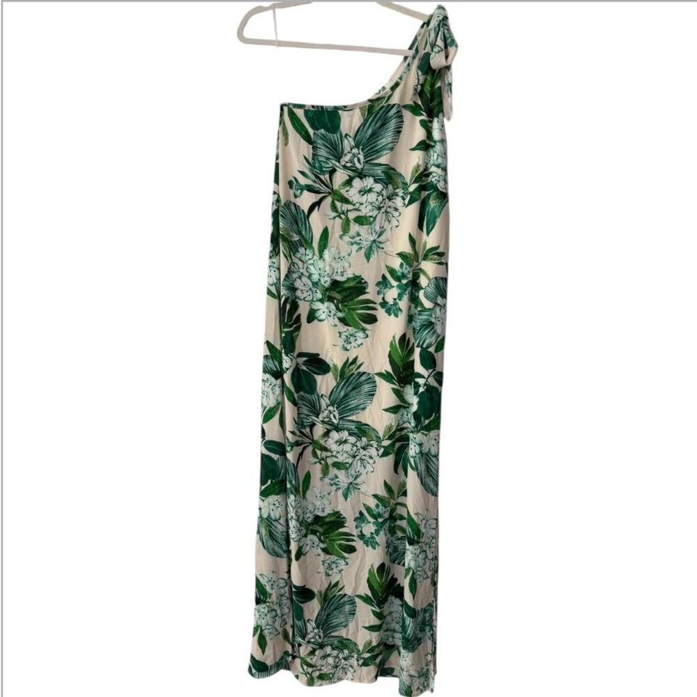 Entro Green And White One Shoulder Floral Maxi Dress